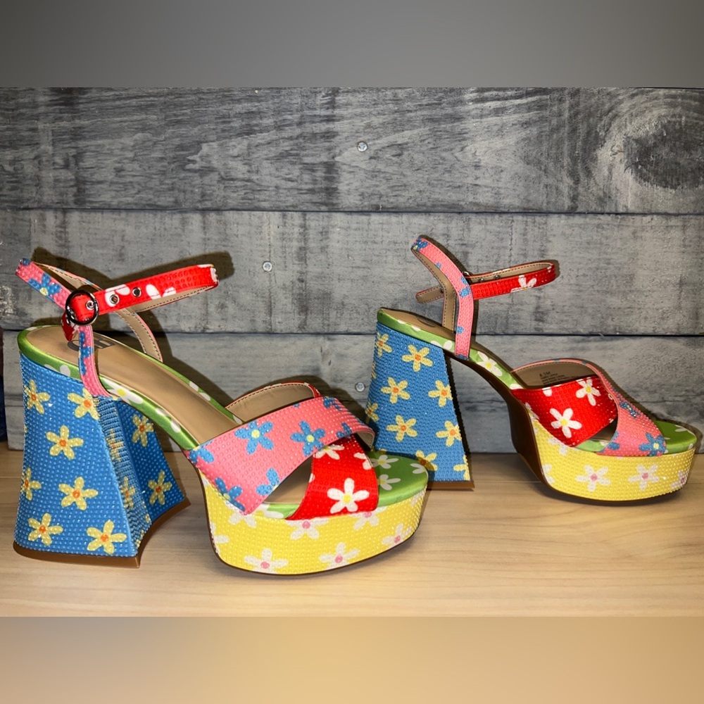 GIANNI BINI NWOB PLATFORM RHINESTONE FLORAL HEEL - Picture 7 of 12